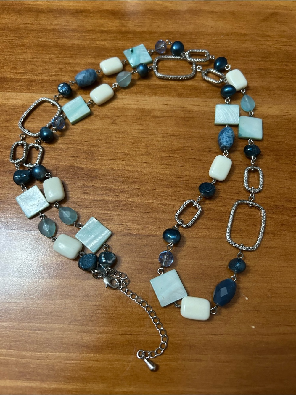 Vintage Lia Sophia Blue and Cream Beaded Women's Necklace